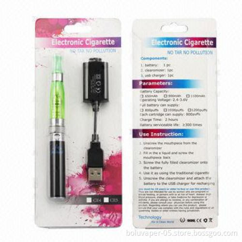 No Burning Taste E-cigarette Starter Kit in Blister Pack, 2.4 to 3.6V Operating Voltage